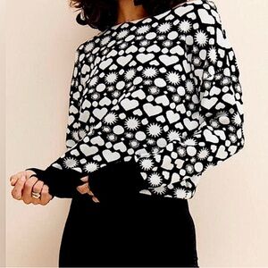 🖤Anthropologie Heart Print Boat Neck Sweater in Black & White - XS